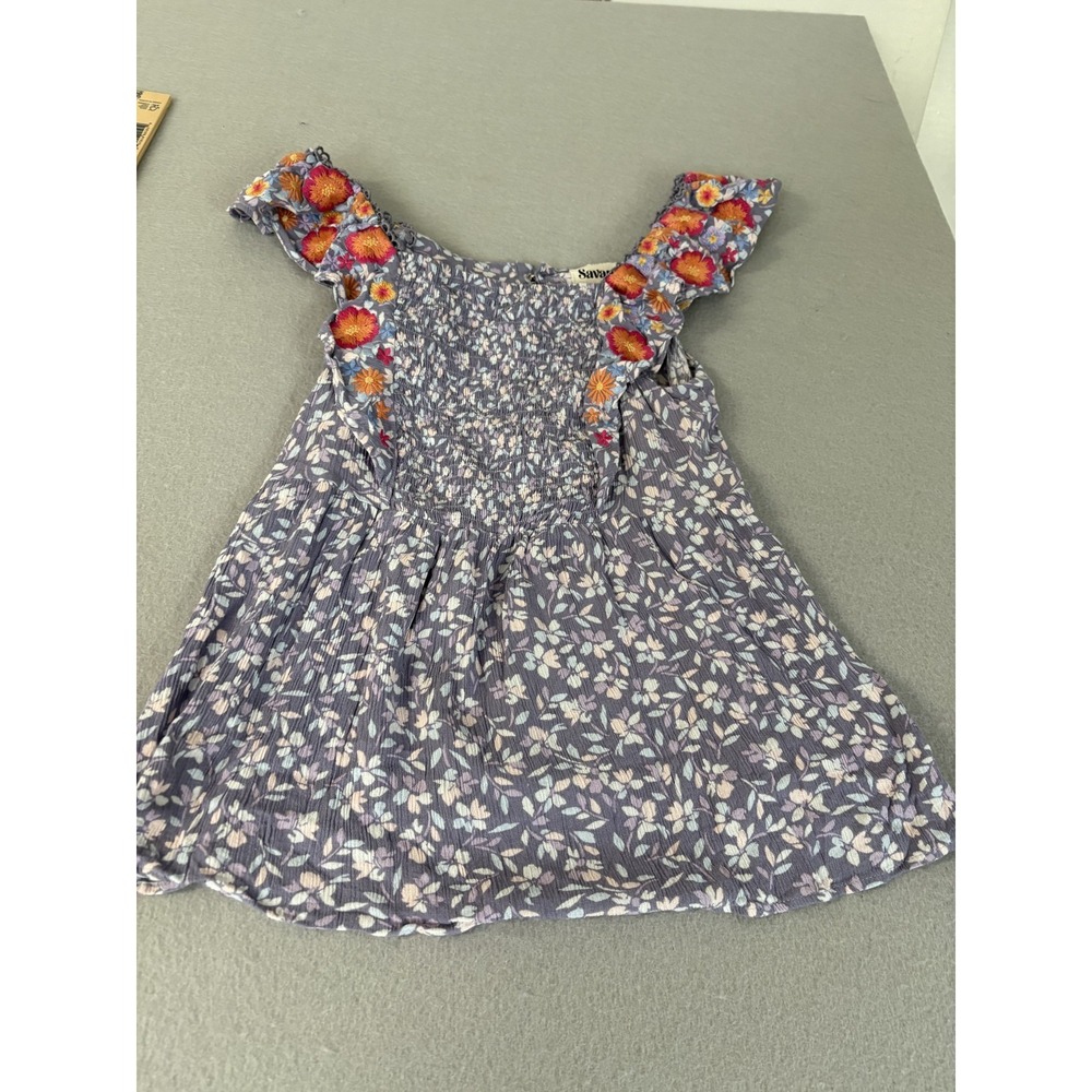 Savanna Jane Top Womens Small Purple Floral Ruffle Boho Embroidered Rayon Blouse